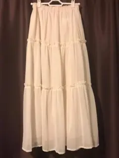 ロングスカート オフホワイト ウエストゴム