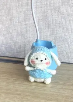 うさぎのあみぐるみ 水色キーホルダー付き