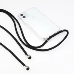 iPhone14 pro max ストラップ付 クリアケース 黒 ブラック
