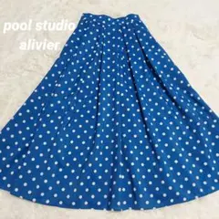 美品 プールスタジオアリヴィエ 銀座マギー ドット ブルー 総柄 フレアスカート