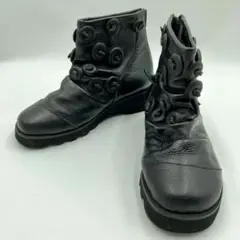 【希少】EB エイココンドウ　レザーショートブーツ ボタン装飾 24cm相当 黒
