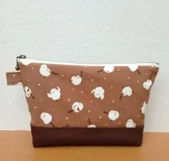 シマエナガ　ポーチ　ハンドメイド　モカブラウン