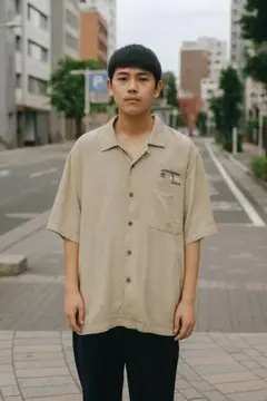 半袖シルクシャツ！アロハ　ベージュL 11