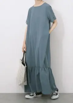 リネンタッチマキシティアードワンピース　Samansa Mos2 blue