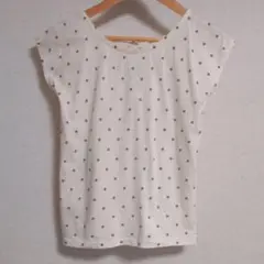 【美品】半袖カットソー ドット オフホワイト ブラウン