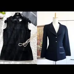 極美品 CHANEL シャネル パール ボタン サテン トリミング ジャケット