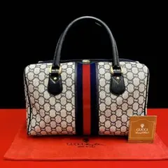 極 美品 オールドグッチ グッチプラス シェリーライン ボストンバッグ ネイビー