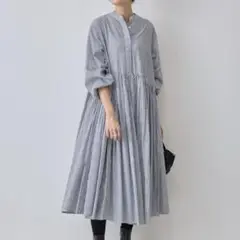[美品]ビアズリー　BEARDSLEY先染めギャザーワンピース　ストライプ　1
