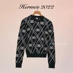 新品タグ付【HERMES】2022SS新作カシミヤロングスリーブニットラウンドH