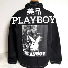 dg42 PLAYBOY ジャケット 黒×白 ビッグロゴ メンズLサイズ相当