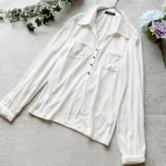 コムサイズム ꕤ 薄手シャツ ポロシャツ 長袖 ストレッチ ホワイト シンプル