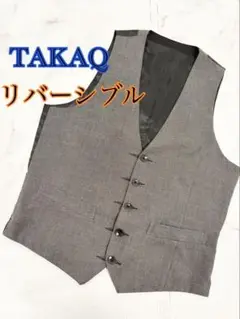 TAKAQ タカキュー　メンズ　M スーツベスト　ジレ　リバーシブル　黒　グレー