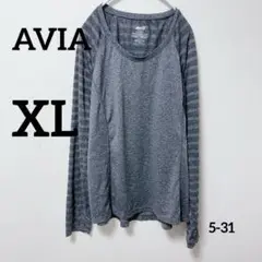 AVIA グレー ストライプ 長袖カットソー XL 美品✨️目立つ汚れなし