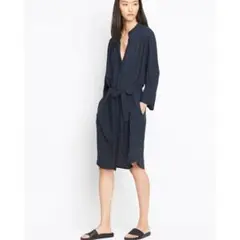 【vince.】未使用品 シルクバンドカラーシャツワンピース S ネイビー