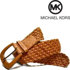マイケルコースMKバックル付き茶革レザーメッシュベルト古着メンズM784627