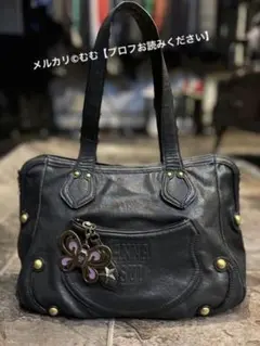 【極美品】ANNA SUIドリトル蝶々バタフライチャーム付きレザーハンドバッグ黒