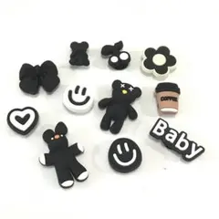 ジビッツ　クロックス　サンダルアクセサリー　ブラック＆ホワイトくまセット