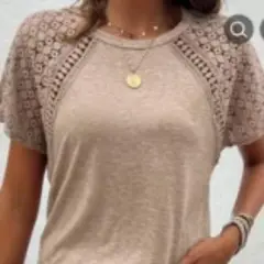 半袖シャツ　薄茶　ベージュ　袖レースで涼しい　女性用XL