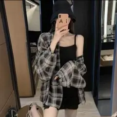 【レディース】シースルー 春夏 日焼け防止 ルーズトップシャツ チェック柄 長袖
