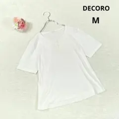【デコロ】半袖ブラウス カットソー (M) プルオーバー 白 レース きれいめ