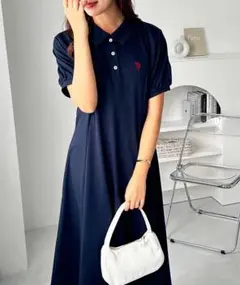 ネイビー ポロシャツスタイル Aラインワンピース