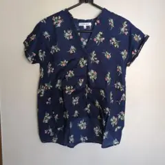 キッズ　GLOBAL WORK 花柄 半袖シャツ キッズXXL ネイビー