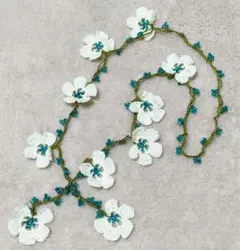 c8 トルコ ハンドメイド オヤ刺繍 マーガレット ネックレス グリーン ビーズ