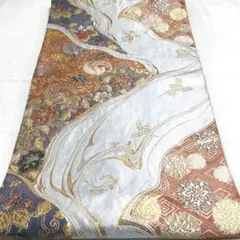 a529 正絹 佐賀箔 百華 六通袋帯 金糸 銀糸 着物