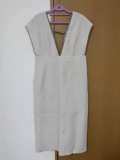 しまむら 【L】 ふくれジャガード フレンチスリーブ ロングワンピ
