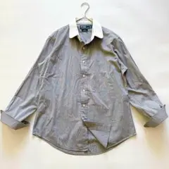 希少✨️ポロラルフローレン　丸襟　クレリックシャツ　黒　ストライプ　ポニー無　L