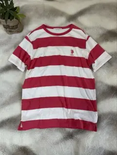 U.S. POLO ASSN. 刺繍　ボーダー　赤白　Tシャツ L