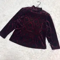 ann collection✨美品　ベロアトップス　肩パッド　総柄　ボルドー