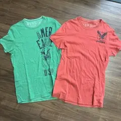 お得☆アメリカンイーグル☆Tシャツ☆グリーン＆朱赤の2枚セット☆