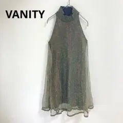 VANITY 総レースフォルターネックチュニック　オーガンジーブラック　個性的