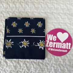 エーデルワイス花柄ネイビーハンカチ