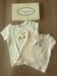 ボンポワンBonpoint チェリー刺繍 Tシャツ 2枚セット 18ヶ月&4歳