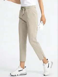レディース パンツ ベージュ スリット ストレッチ S