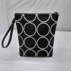 保冷ミニポーチ✩ハンドメイド✩ブラックタンバリン刺繍生地