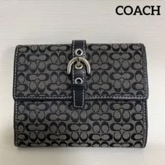 COACH コーチ Wホック 二つ折り財布 ミニシグネチャー ブラック グレー