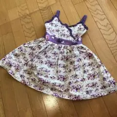 立体お花モチーフ 紫 ワンピース 110 発表会にも サマードレス