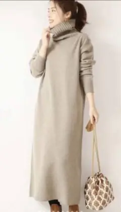 美品 スピックアンドスパン カシミヤ タートルネック ワンピース ウール