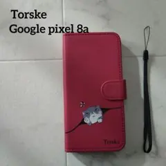 Torske Google pixel 8a 手帳型ケース 猫柄 　赤