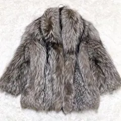 美品 毛皮コート シルバーフォックス リアルファー 裏地装飾 ミドル丈 11