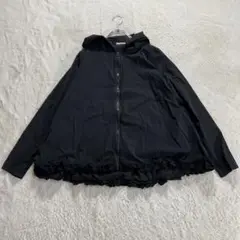 【カレイ】L 黒 フリルパーカー ジップアップ Aライン フード付き 秋冬