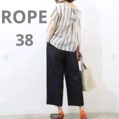 ROPE′ リネンライククロップドタックパンツ　紺色　ネイビー　38