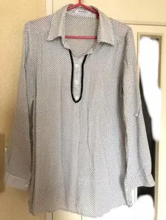 ホワイト　水玉　ドット　シャツ　F チュニック