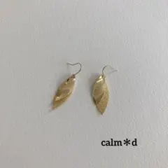 【250】ゴールド＊ゴールド リーフ重ね ピアス イヤリング ハンドメイド