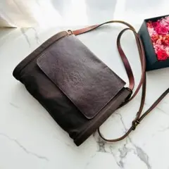【美品】イルビゾンテ ショルダーバッグ レザー×キャンバス ブラウン