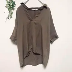 イッカ【M】五分袖ブラウス スキッパー Vネック レイヤード丈 春夏 通勤コーデ