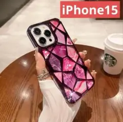 スマホケースiPhone15　iPhoneケース（ダイヤカット/パープル